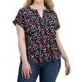 thumbnail image 1 of Tommy Hilfiger Womens Ditsy Floral Peasant Blouse, Black, Plus Size, 1X, 1 of 1