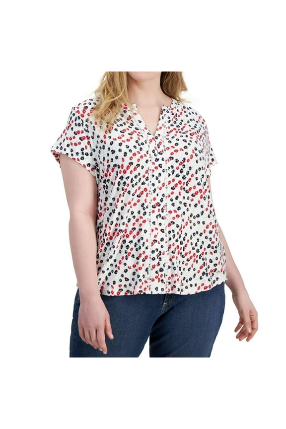 Womens Ditsy Floral Peasant Blouse, Multicoloured, Plus Size, 3X