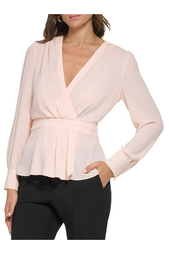 Womens Faux Wrap Peplum Blouse
