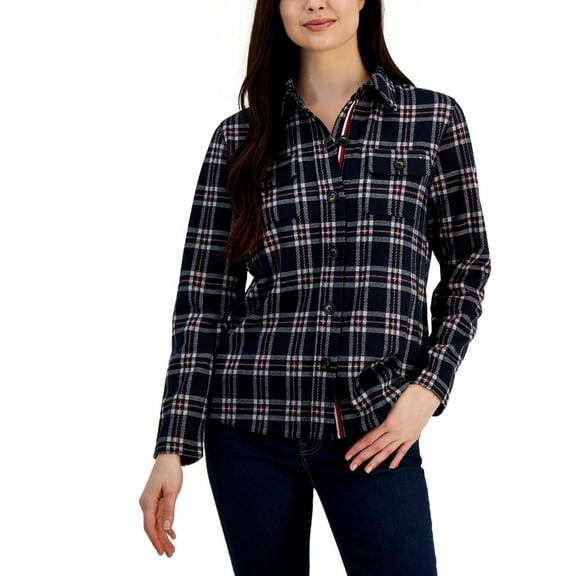 Tommy Hilfiger Womens Flannel Plaid Button-Down Top