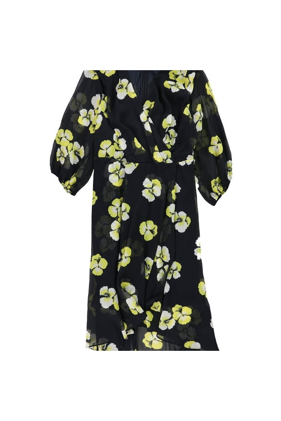 Womens Floral Faux Wrap High-Low Dress, Blue, Plus Size, 22W