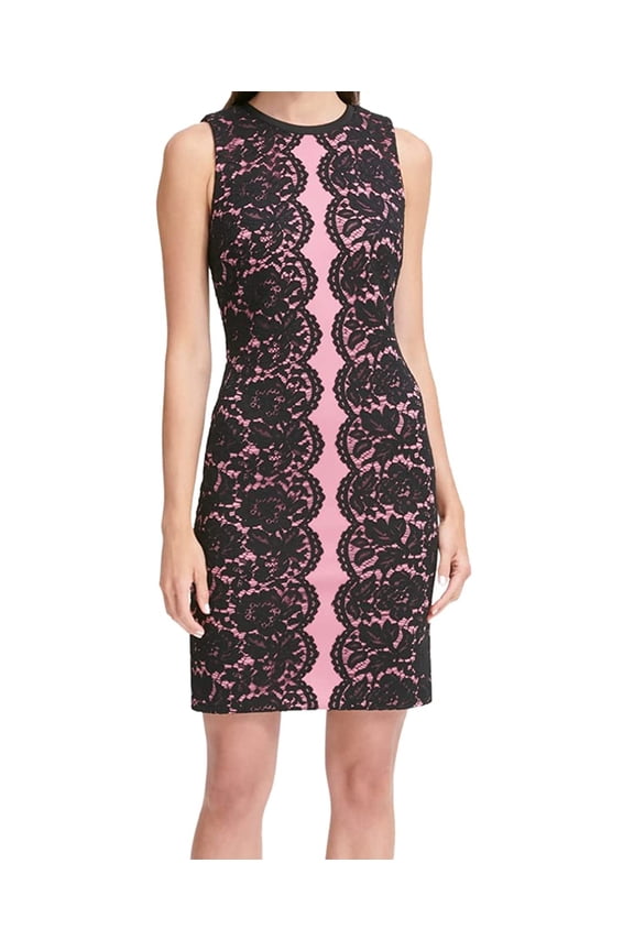 Womens Floral-Lace Scuba Sheath Dress