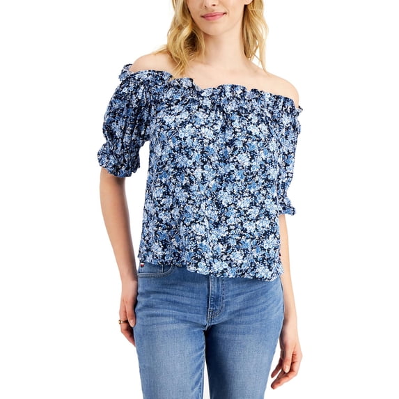 Tommy Hilfiger Womens Floral Off-The-Shoulder Blouse