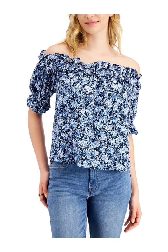 Womens Floral Off-The-Shoulder Blouse