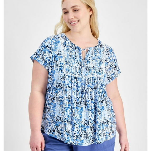 Tommy Hilfiger Womens Floral Peplum Blouse, Multicoloured, Plus Size, 3X