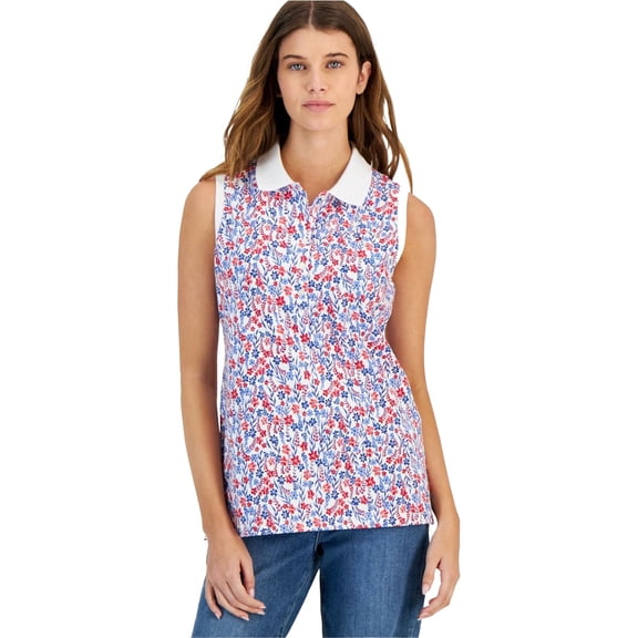 Tommy Hilfiger Womens Floral Sleeveless Polo Shirt, Multicoloured, X-Small