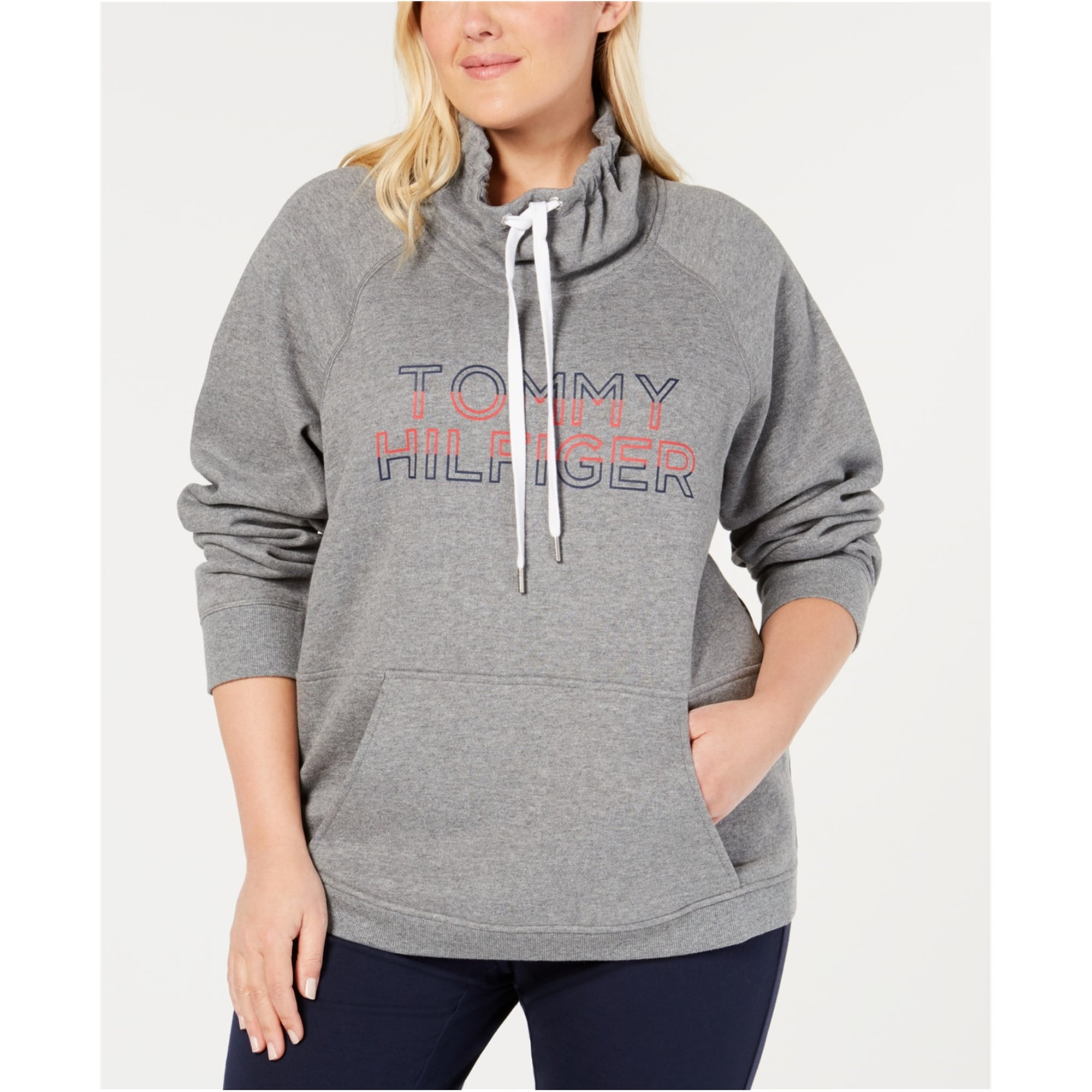 Tommy Hilfiger Womens Funnel Neck Sweatshirt, Grey, Plus Size, 2X