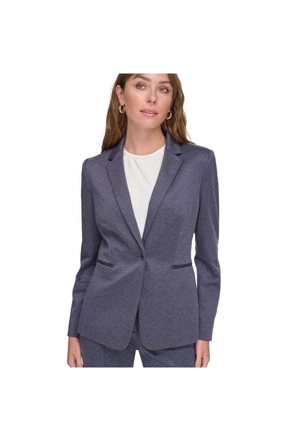 Womens Slim One Button Blazer Jacket, Blue, 2