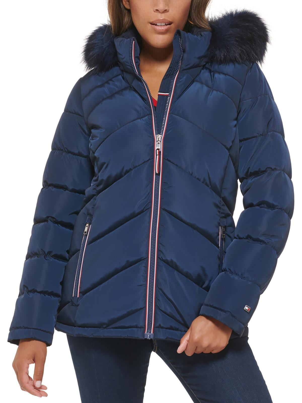 Navy blue tommy hilfiger puffer coat hot sale