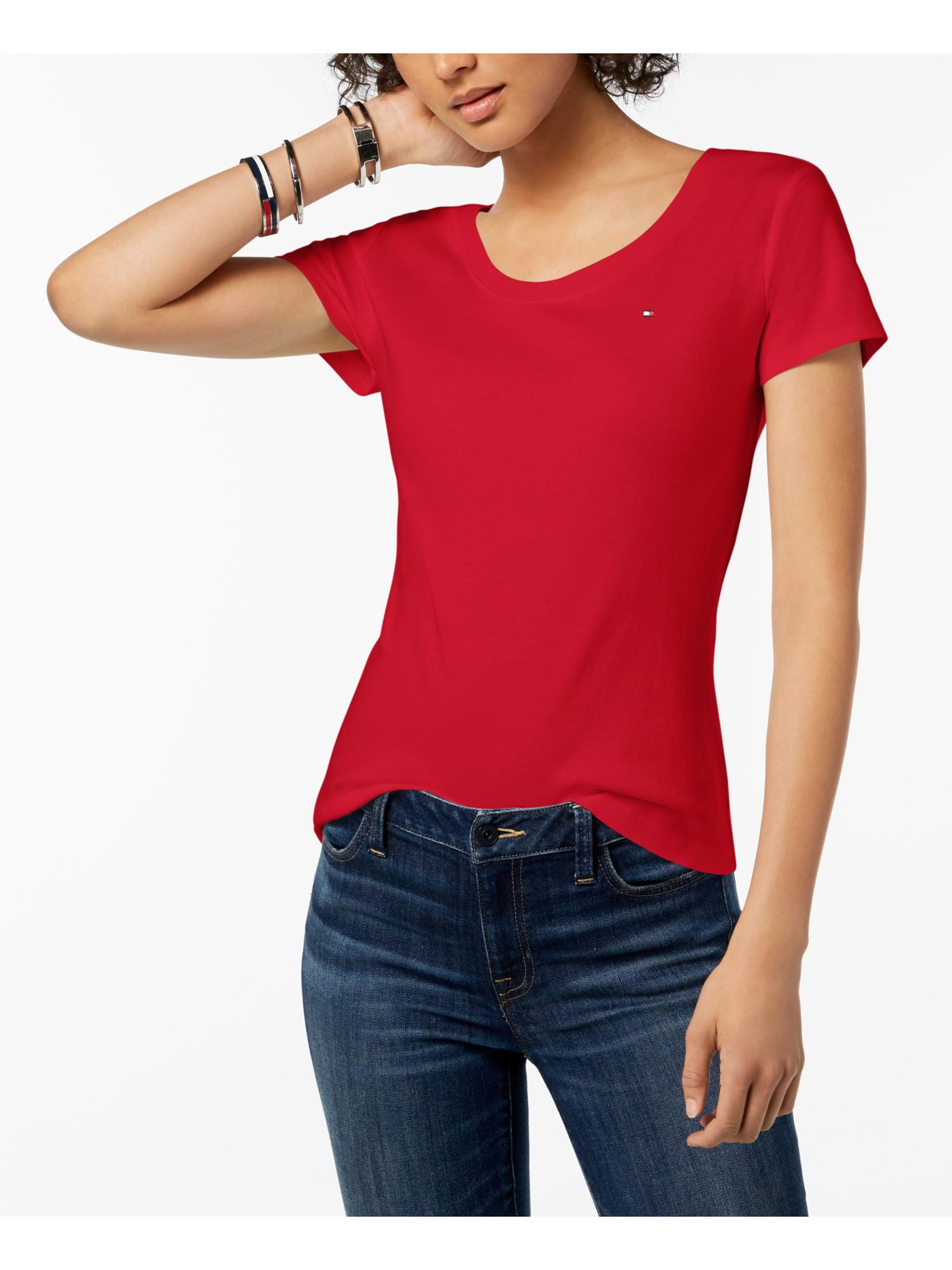 Tommy Hilfiger Womens T-Shirt, Red, Large Logo Basic
