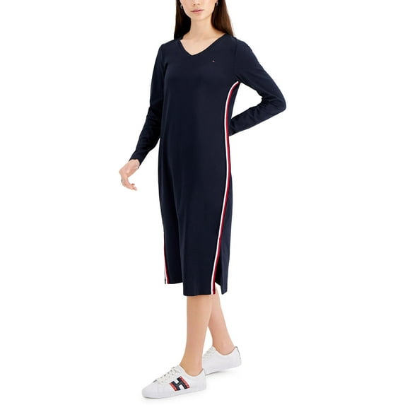 Tommy Hilfiger Womens Logo Calf Midi Dress