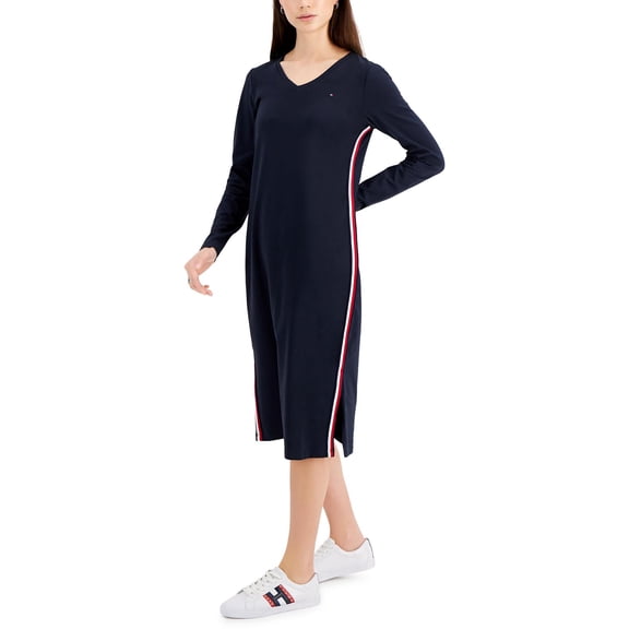 Tommy Hilfiger Womens Logo Calf Midi Dress