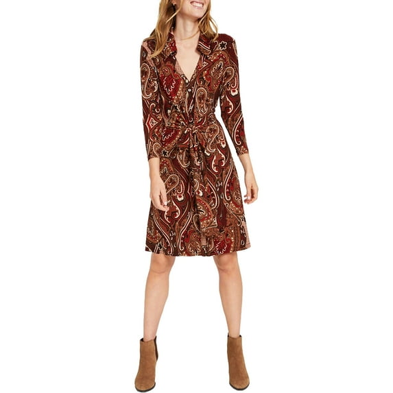 Tommy Hilfiger Women's Matte Jersey Paisley Shirtdress Black Size 12