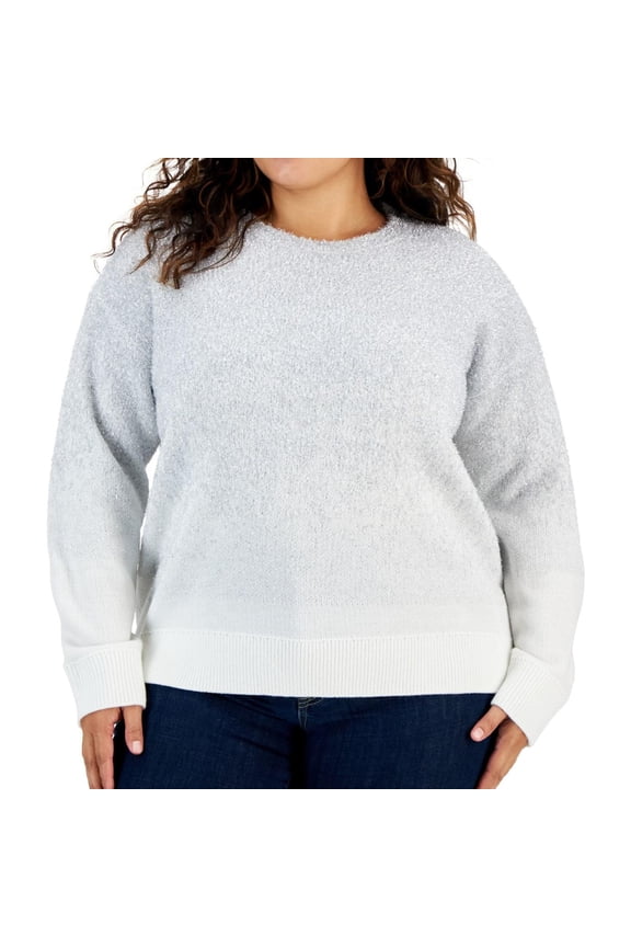 Womens Metallic Ombre Knit Sweater, Grey, Plus Size, 3X