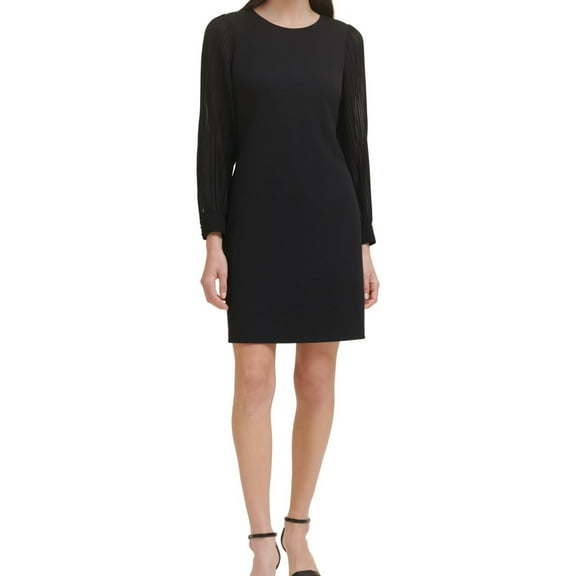 Tommy Hilfiger Womens Chiffon Sleeves Sheath Dress, Black, 8