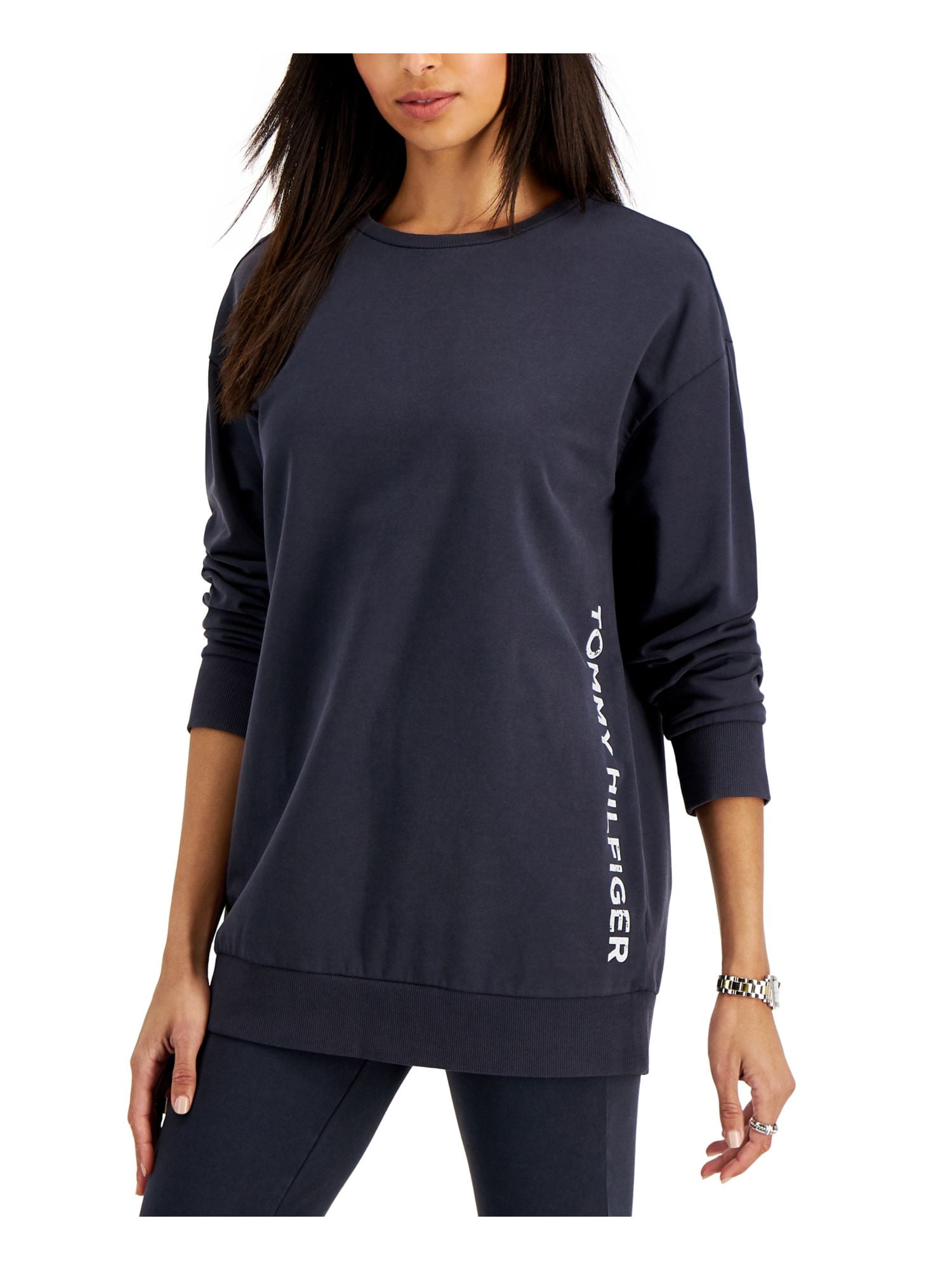 Tommy Jeans Womens Striped Ribbed Long Sleeve Crewneck Sweater Blue Size Large main image 0