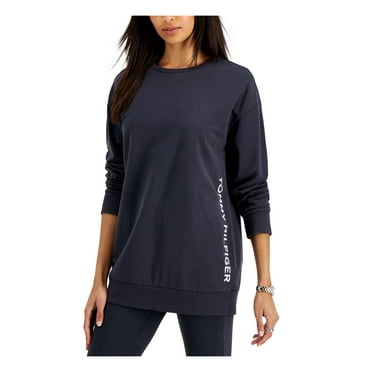 Tommy Hilfiger Womens Navy Stretch Ribbed Logo Graphic Long Sleeve Crew Neck Sweatshirt XL
