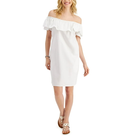 Tommy Hilfiger Womens Off The Shoulder Dress Bright White M