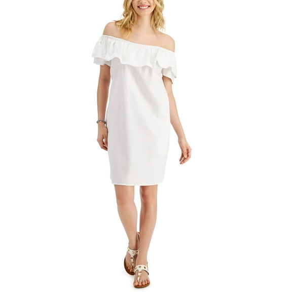 Tommy Hilfiger Womens Off The Shoulder Dress Bright White M