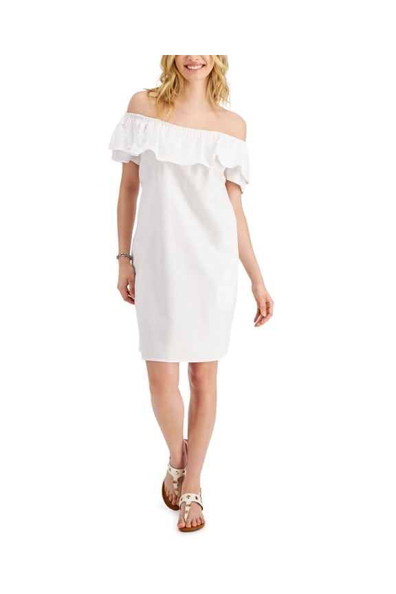 Womens Off The Shoulder Dress Bright White M