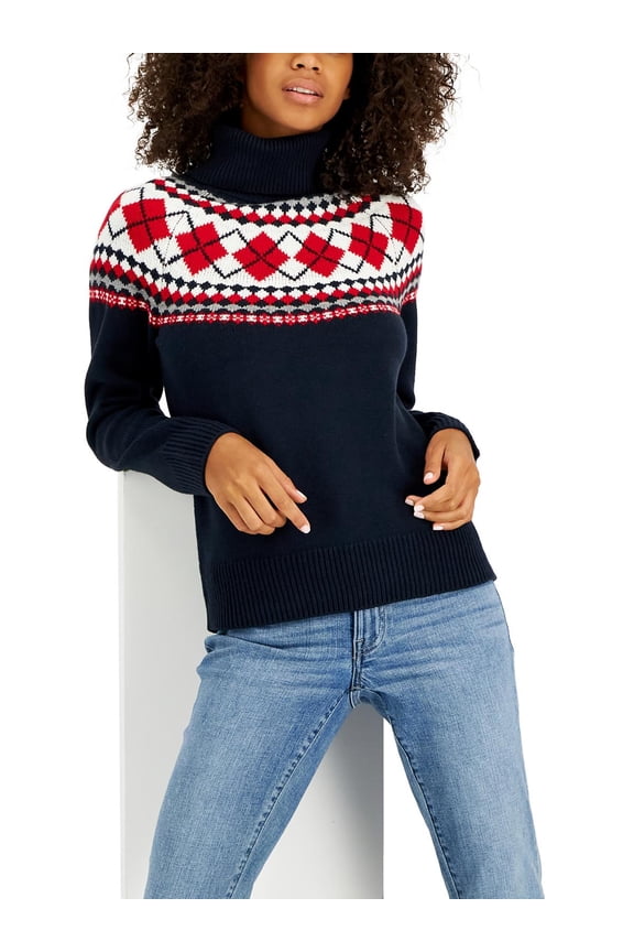 Womens Pattern Turtle Neck Pullover Sweater