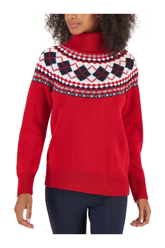 Womens Pattern Turtle Neck Pullover Sweater
