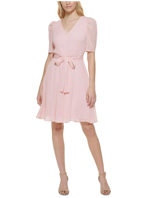 Tommy Hilfiger Womens Petites Chiffon Clip Dot Fit & Flare Dress