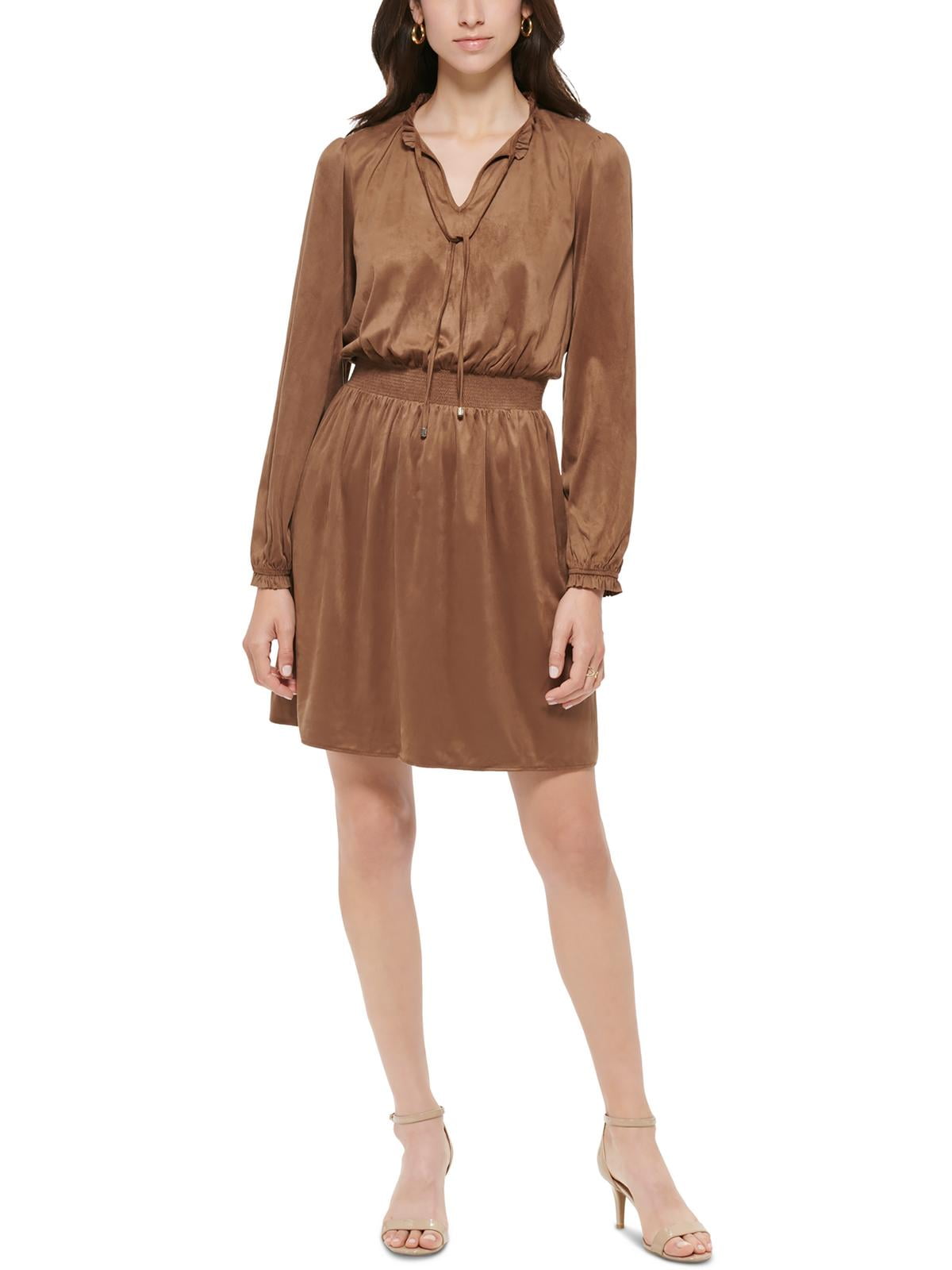 suede fit and flare dress MSK Women's Short Sleeve Suede Belted Fit and Flare Dress