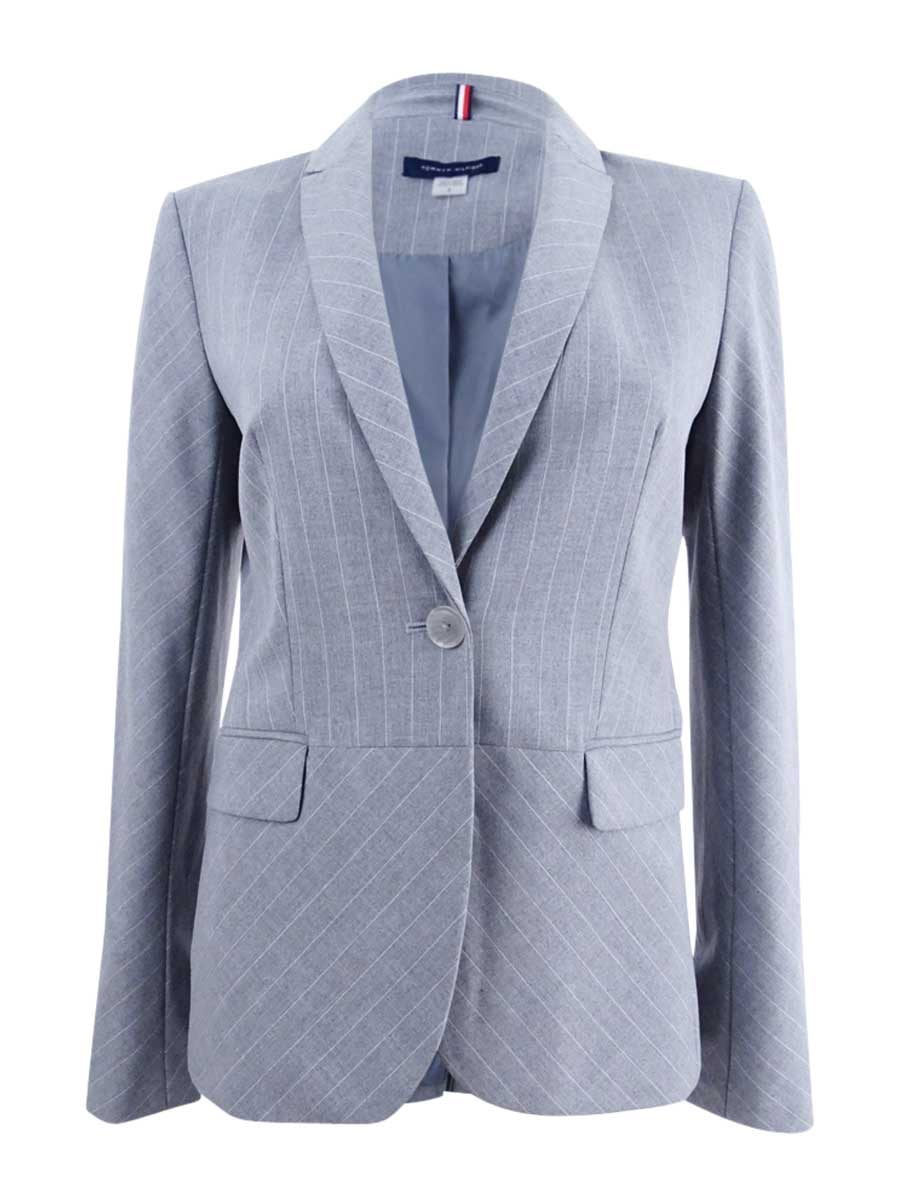 Tommy Hilfiger Women's Pinstriped Peplum Blazer (6, Charcoal/Ivory