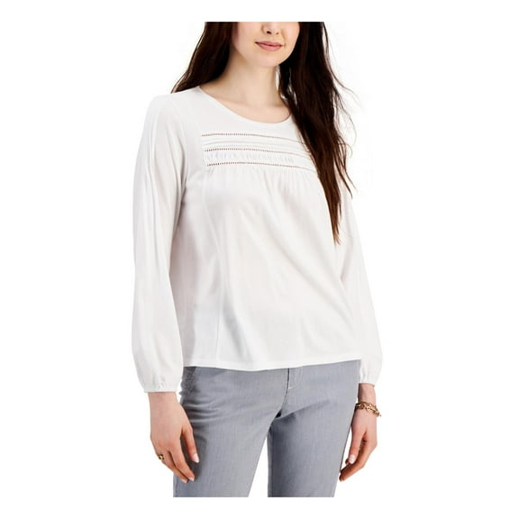 Tommy Hilfiger Womens Pintuck Ladder Stitch Pullover Top