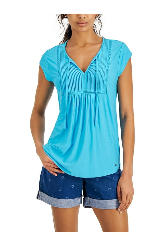 Womens Pintucked Ladder Trip Top Oasis XS