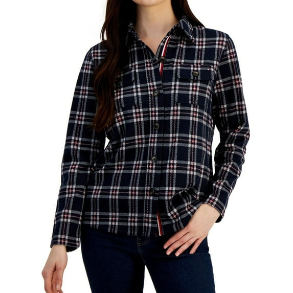 Tommy Hilfiger Womens Knit Shirt Jacket, Blue, Medium