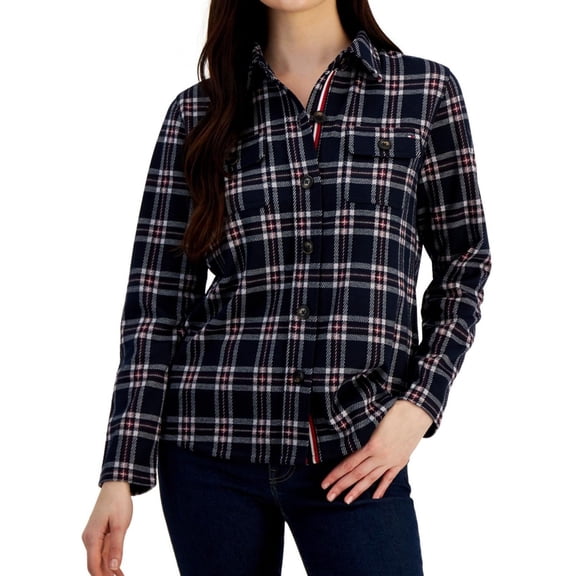 Tommy Hilfiger Womens Knit Shirt Jacket, Blue, Medium