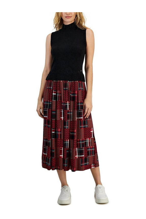 Womens Plaid Sleeveless Midi Dress