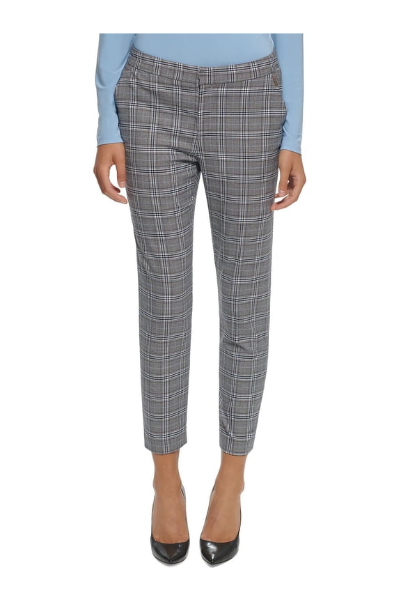 Womens Plaid Straight Leg Ankle Pants