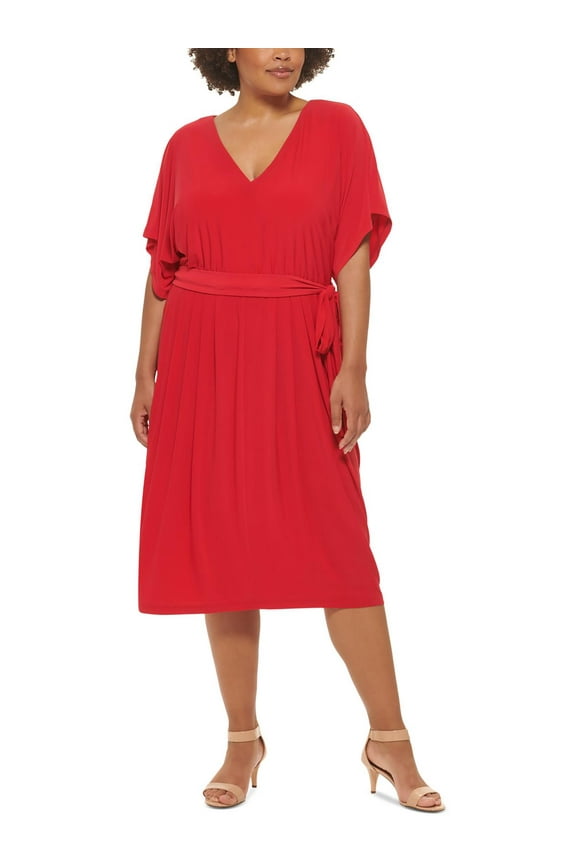Womens Plus Cocktail Midi Fit & Flare Dress