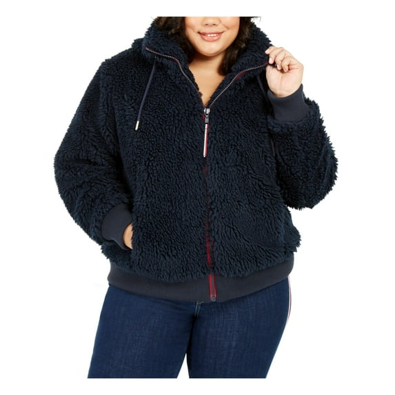 Tommy Hilfiger Women's Plus Fuzzy Logo Hoodie (2X, Navy)