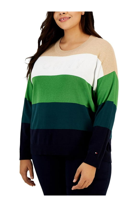 Plus Size Striped Bubble Sweater New Leaf Multi 1X