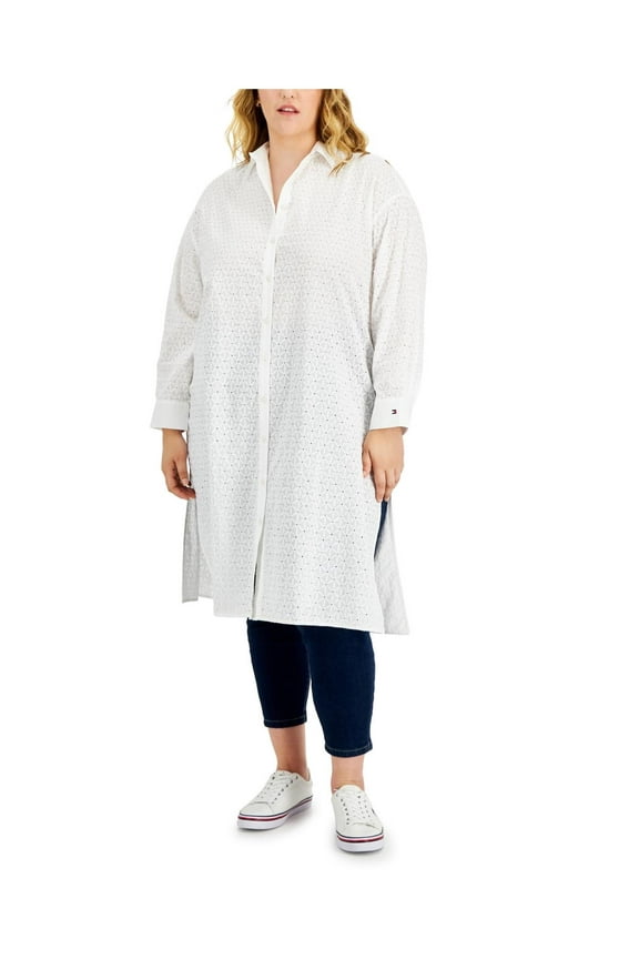 Womens Plus Cotton Eyelet Tunic Top