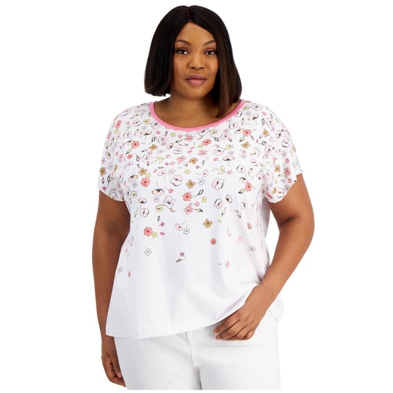 Tommy Hilfiger Womens Ditsy Doodle Graphic T-Shirt, Multicoloured, Plus Size, 2X