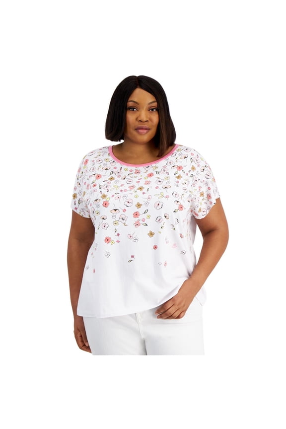 Womens Ditsy Doodle Graphic T-Shirt, Multicoloured, Plus Size, 2X