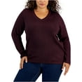 thumbnail image 1 of Tommy Hilfiger Womens Plus Metallic V-Neck Pullover Sweater, 1 of 1
