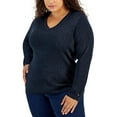 thumbnail image 1 of Tommy Hilfiger Womens Plus Metallic V-Neck Pullover Sweater, 1 of 1