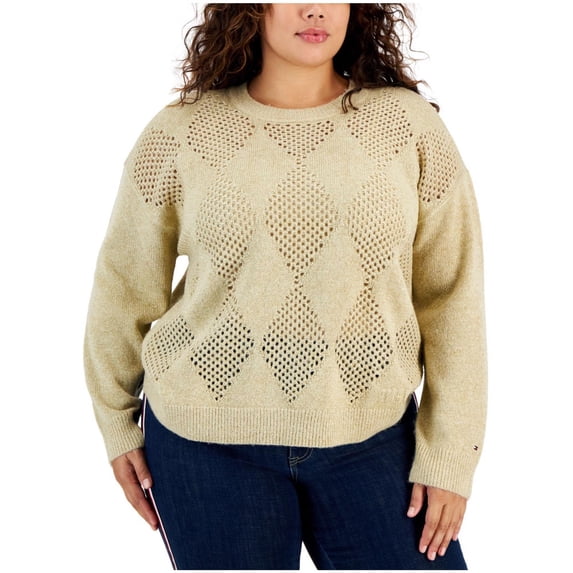 Tommy Hilfiger Womens Open Stitch Pullover Sweater, Metallic, Plus Size, 3X