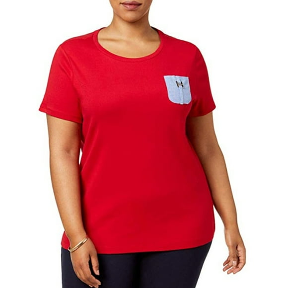 Tommy Hilfiger Womens Plus Size Cotton Chambray Pocket Top;1X