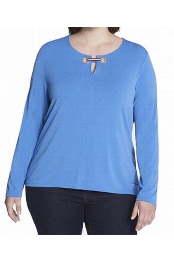 Womens Plus Split Neck Grommet Blouse