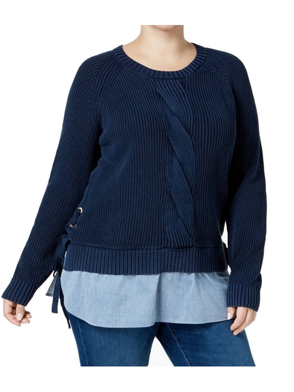Womens Plus Twofer Lace-Up Side Knit Sweater