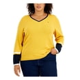 thumbnail image 1 of Tommy Hilfiger Womens Plus V-Neck Striped Trim Pullover Sweater, 1 of 2