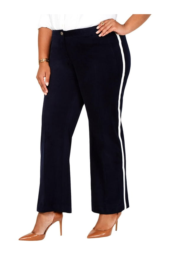 Womens Plus Velvet Striped Straight Leg Pants