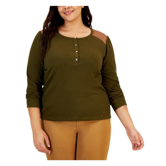 Tommy Hilfiger Womens Plus Waffle Knit Thermal Henley